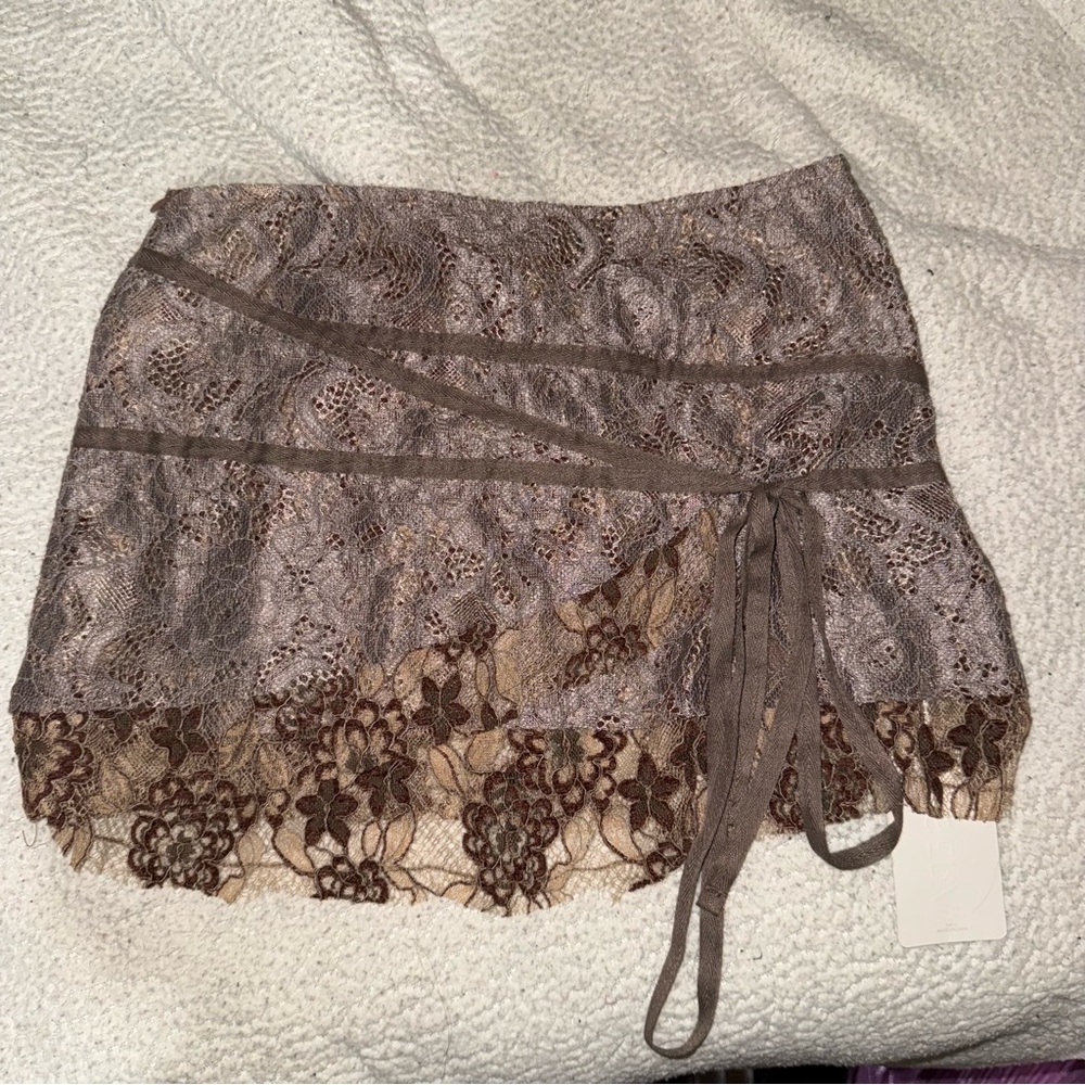 SHEIN Lace Mini Skirt - Brown and Cream